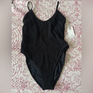 Abercrombie&Fitch Black Textured One Piece Swimsuit High Neck Open Back NWT L/XL